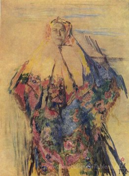 Une paysanne avec un foulard à motifs