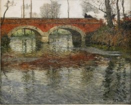 Paysage de la rivière française avec un pont en pierre