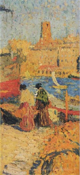 Femme assise dans un port