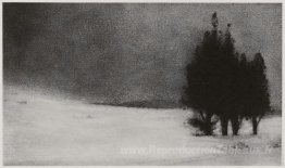Trois arbres dans un paysage enneigé