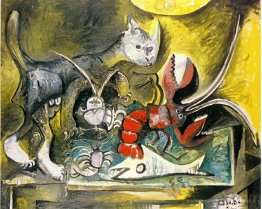 Nature morte avec chat et homard