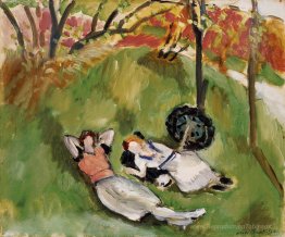 Deux figures allongées dans un paysage