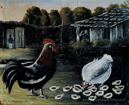 Poule avec ses poussins