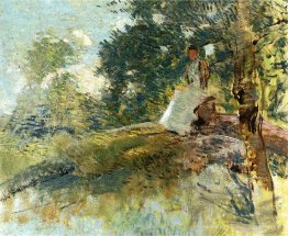 Paysage avec silhouette assise