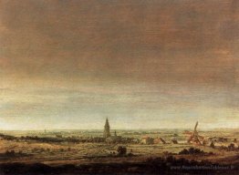 Paysage avec ville sur une rivière