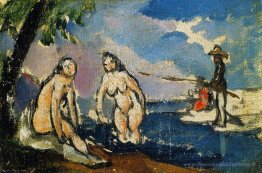 Baigneurs et pêcheurs avec une ligne