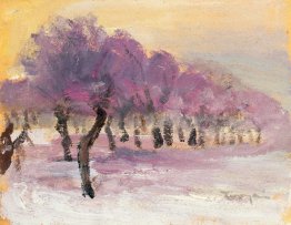 Paysage d'hiver avec des lumières violettes
