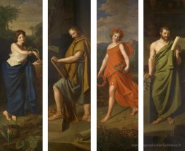 Quatre panneaux de magasin (Hygieia, Hippocrate, Galen et Fauna)