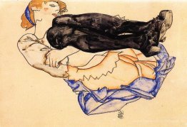 Femme avec des bas bleus