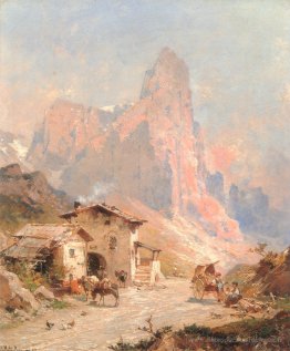 Figures dans un village des Dolomites
