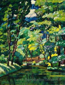 Paysage avec un étang