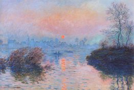 Coucher de soleil sur la Seine à Lavacourt, effet hivernal