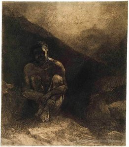 Homme primitif assis dans l'ombre