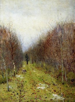 Paysage d'automne avec chasseur