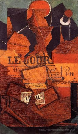 Tabac, journal et bouteille de vin