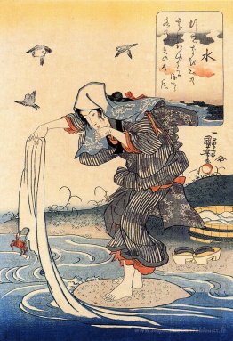 Femme faisant sa lessive dans la rivière
