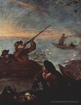 Les chasseurs tirent sur les canards