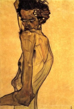 Autoportrait avec un bras se tournant au-dessus de la tête