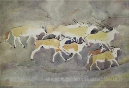 Art de la roche - Groupe d'Eland, l'un ayant une corne froissée