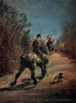 Cheval et cavalier avec un petit chien