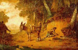 Paysage boisé avec paquet de mule