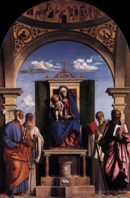 Madonna et l'enfant intronisés avec les saints