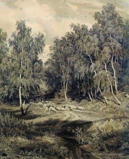 Paysage avec troupeau de moutons