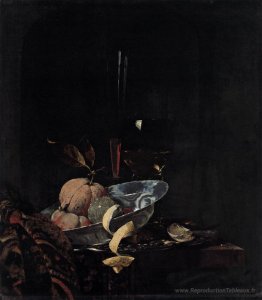Nature morte avec des fruits, de la verrerie et un bol Wanli