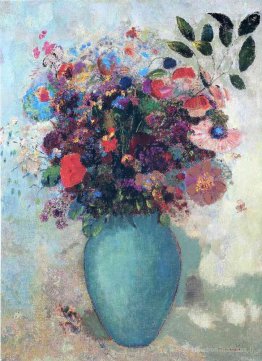 Fleurs dans un vase turquoise