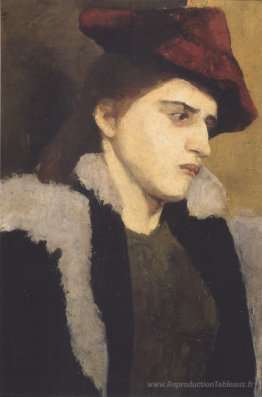 Portrait d'une jeune femme avec un chapeau rouge