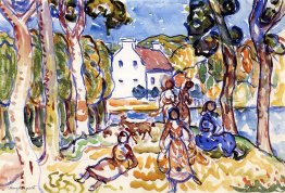 Paysage avec des personnages et de la chèvre
