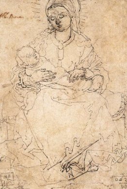 Madonna et enfant sur un banc en pierre