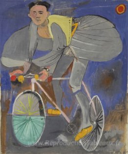 Cycliste habillé (avec un costume grec traditionnel) et un templ
