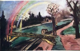 Pont ferroviaire et arc-en-ciel