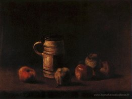 Nature morte avec tasse de bière et fruits