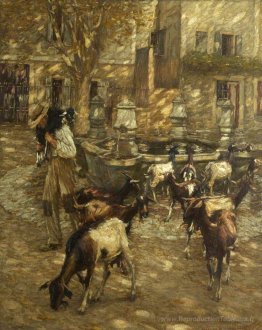 Chèvres à une fontaine