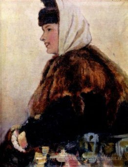Portrait de jeune femme en manteau de fourrure avec Muff
