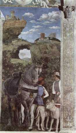 Cheval et marié avec des chiens de chasse, de la caméra degli sp