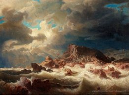 Mer orageuse avec épave de navire