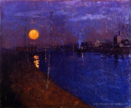 Paysage fluvial au clair de lune
