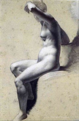 Dessin de nue femelle au charbon de bois et à la craie