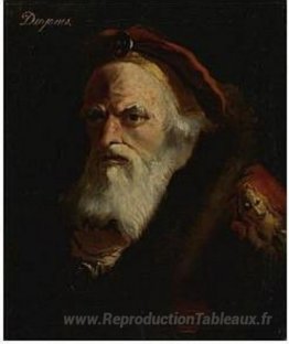 La tête d'un vieil homme, inscrit les diogènes