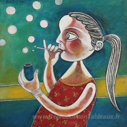 Jeune fille faisant des bulles de savon