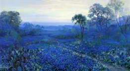 Paysage Bluebonnet avec Catci, Road et Mountain Laurel