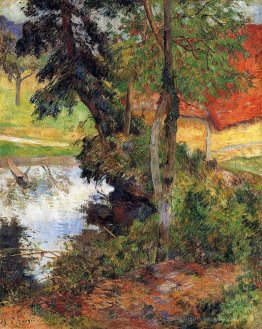 Toit rouge au bord de l'eau