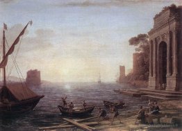 Un port maritime au lever du soleil