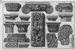 Plusieurs capitales et un bas-relief (jardins farnese, Villa Bar