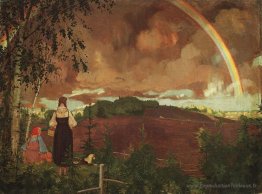 Paysage avec deux paysannes et un arc-en-ciel