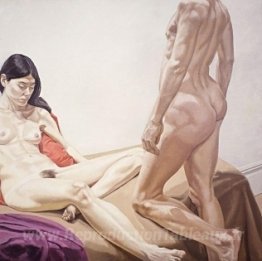 Nudes mâles et femelles avec drapé rouge et violet