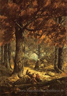 Cueilleurs de noix dans la forêt